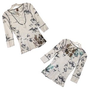 Anthro Top LANGUAGE Whimseygoth 3/4 Sleeve ribbed henley top 1/4 button cotton L